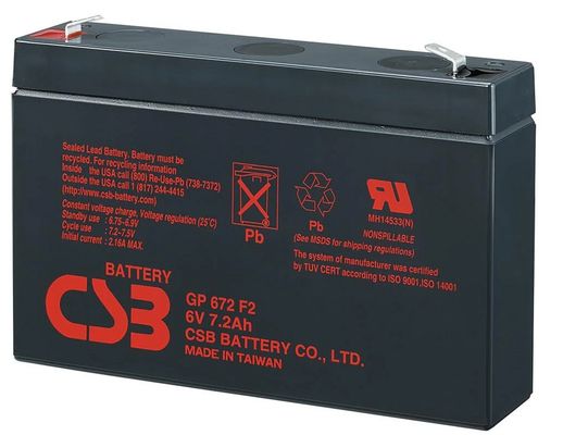 সিএসবি ব্যাটারি GP672 6V 7.2Ah রিচার্জযোগ্য রক্ষণাবেক্ষণ মুক্ত 7.2Ah লিড এসিড ব্যাটারি