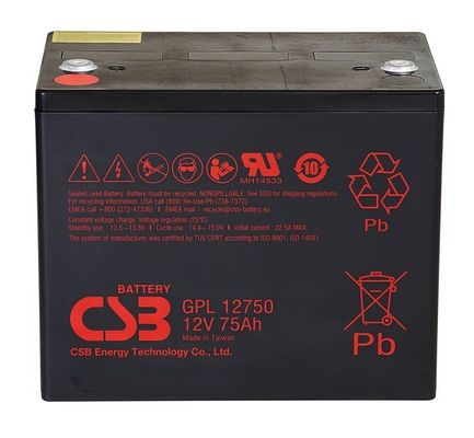 GPL12750 12V 75Ah CSB ব্যাটারি সিলড লিড এসিড ব্যাটারি দীর্ঘ জীবন ইউপিএসের জন্য পুনরায় চার্জযোগ্য ব্যাটারি