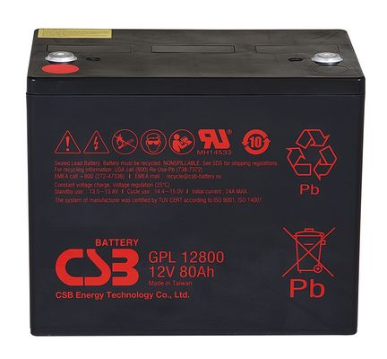 CSB ব্যাটারি GPL12800 12V 80Ah দীর্ঘ জীবন রক্ষণাবেক্ষণ মুক্ত পুনরায় চার্জযোগ্য ভিআরএলএ লিড এসিড ব্যাটারি ইউপিএসের জন্য