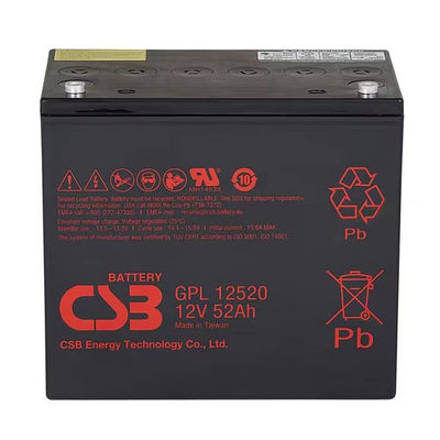 CSB ব্যাটারি GPL12520 12V 52Ah সিলড লিড এসিড ব্যাটারি দীর্ঘ জীবন ইউপিএসের জন্য পুনরায় চার্জযোগ্য ব্যাটারি
